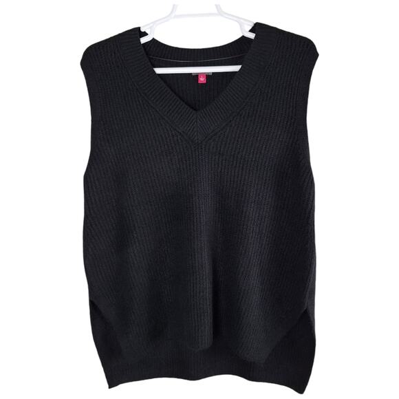 Vince Camuto Buttery Soft Knit Sweater Vest Black Slight Oversize Fit Pullover L - Picture 1 of 7